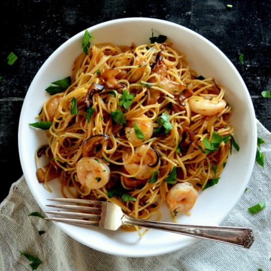 Soy Butter Pasta with Shrimp