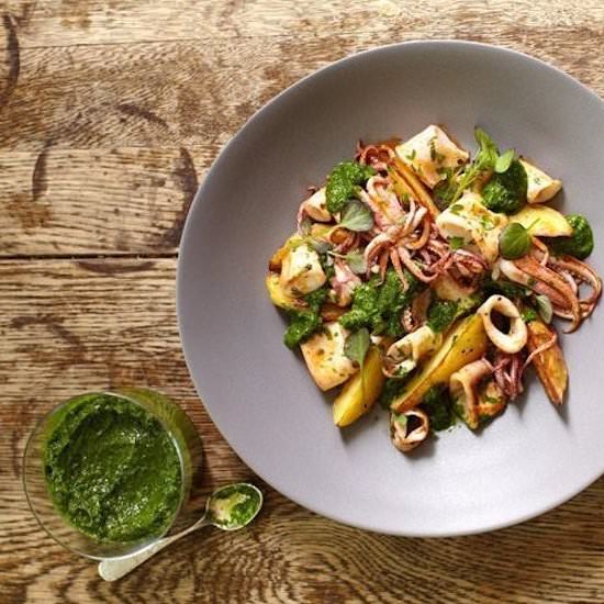 Squid Salad with Watercress Salsa