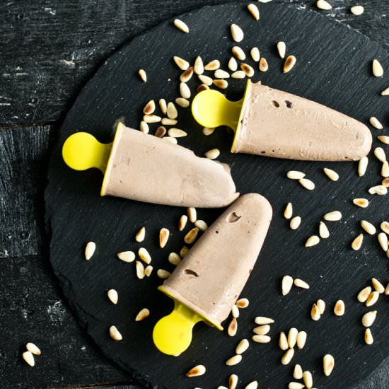 Chocolate ice cream with pine nuts