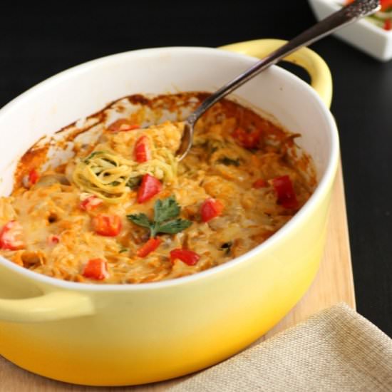 Creamy Buffalo Chicken Zoodle Bake