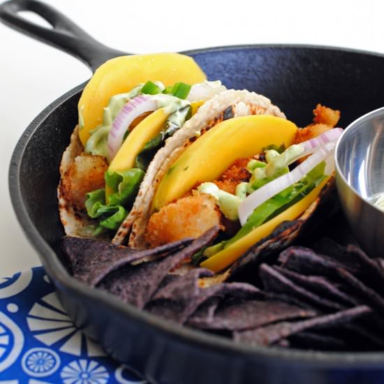Popcorn Scallop Tacos with Crema
