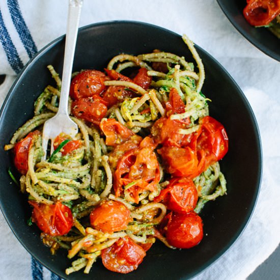 Pesto Squash Noodles and Spaghetti