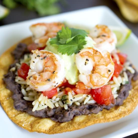 Shrimp Tostadas with Avocado Cream