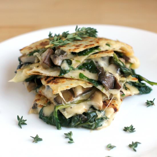 Spinach, Mushroom, Thyme Quesadilla