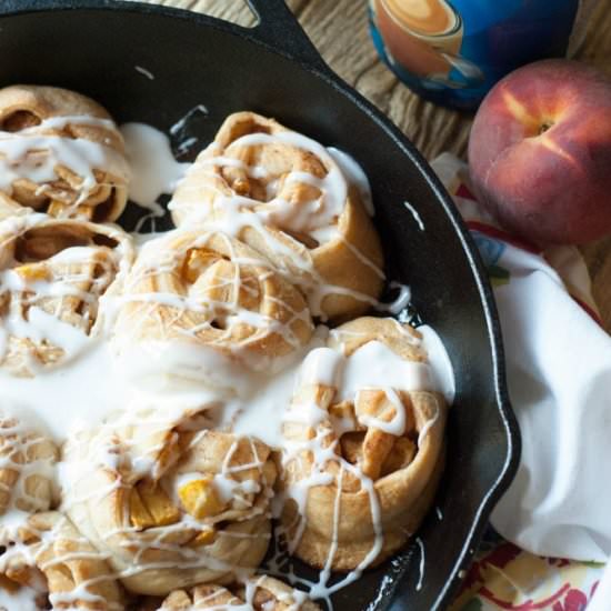 Peach Skillet Cinnamon Rolls