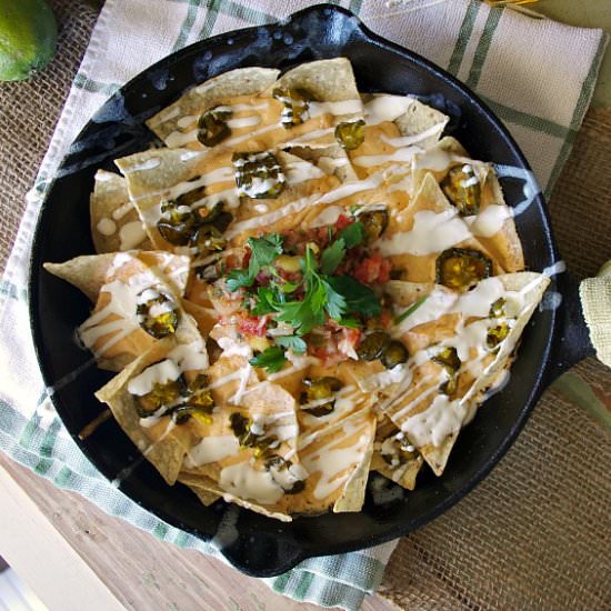 Beer Cheese Nachos with Lime Crema