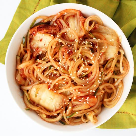 Spicy Kimchi Cucumber Noodles