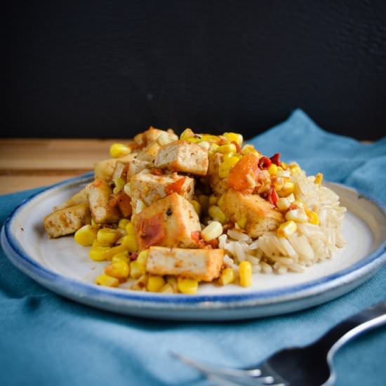 Corn, Kohlrabi, and Tofu Curry