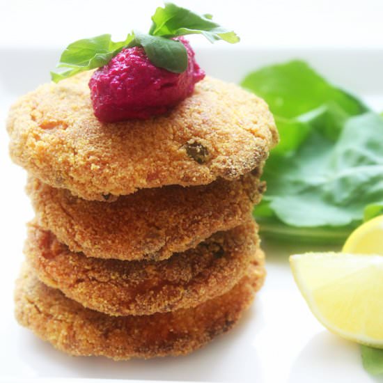 Salmon Cakes & Beetroot-Tahini Dip