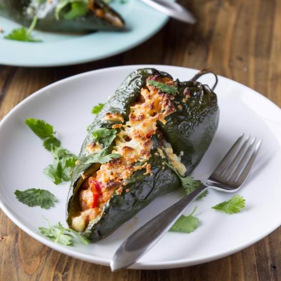 Salsa and Bean Stuffed Poblanos