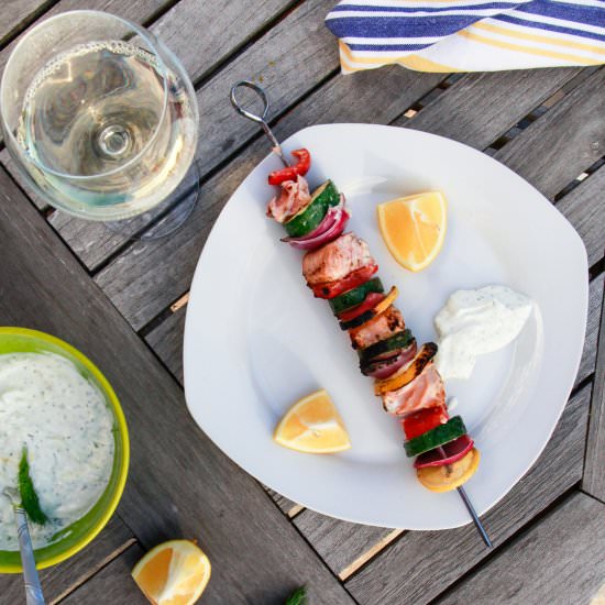 Salmon Kebabs Yogurt Sauce