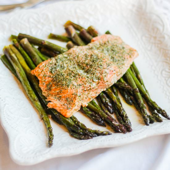 Roasted Salmon and Purple Asparagus