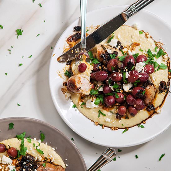 Sausages & Grapes over Polenta