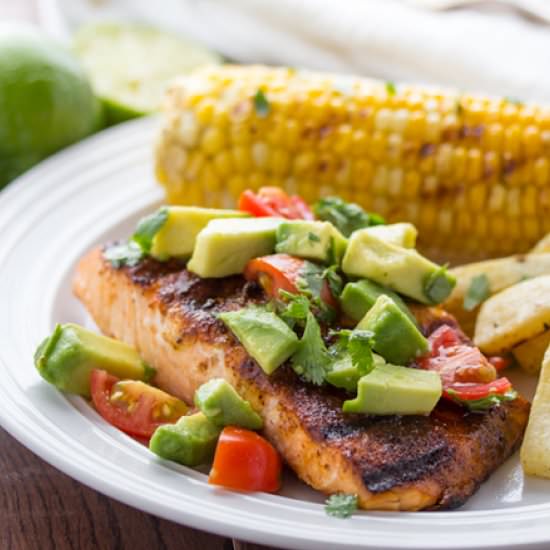 Chili-Rubbed Salmon Avocado Salsa