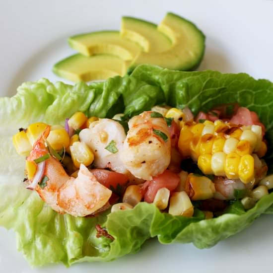 Shrimp and Corn Salsa Lettuce Wraps