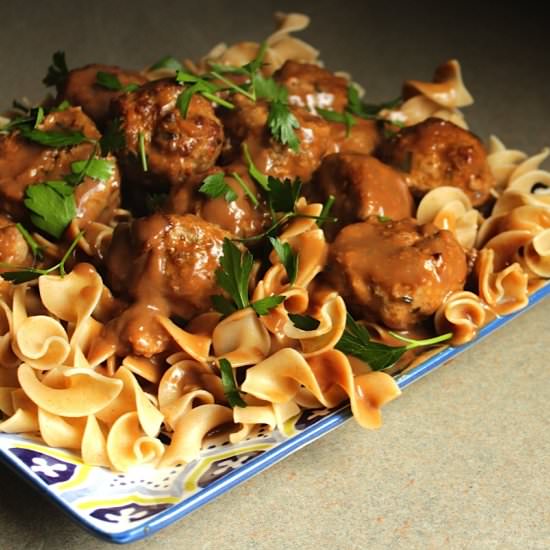 Meatballs and Gravy with Noodles