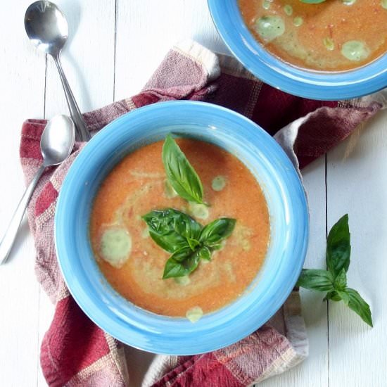 Tomato Bisque with Avocado Pesto
