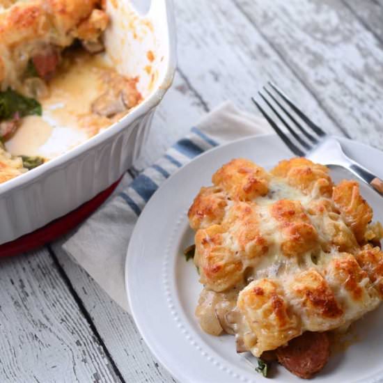 Andouille &Chard TaterTot Casserole