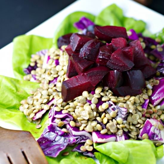 Roasted Beet, Cabbage and Lentils