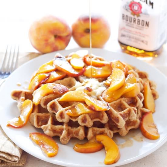 Waffles with Bourbon Peaches