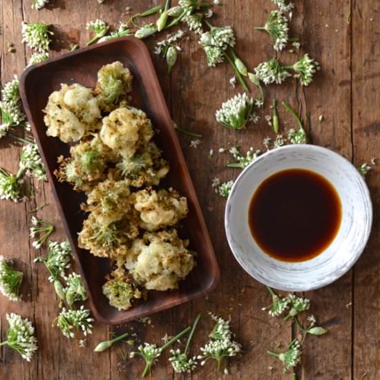 Chive flower tempura