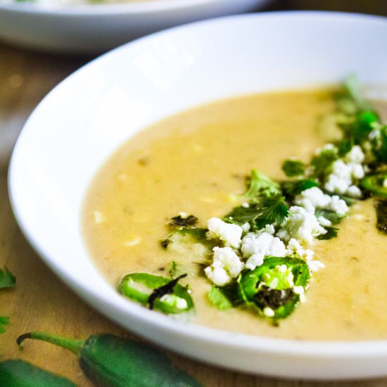 Sweet Corn Soup w/ Charred Jalapeño