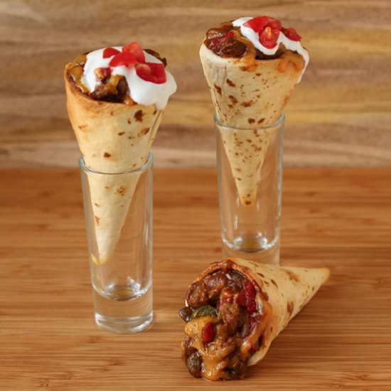 Steak and Pepper Tortilla Cones