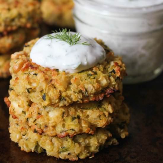 Zucchini-Quinoa Cakes w/ Dill Yogurt