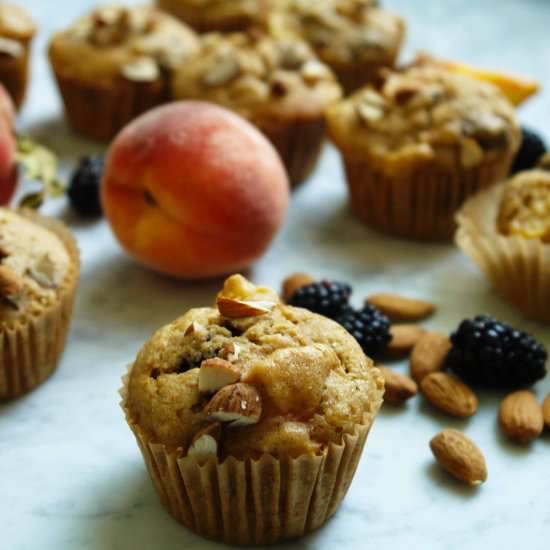 Healthy Peach-Blackberry Muffins