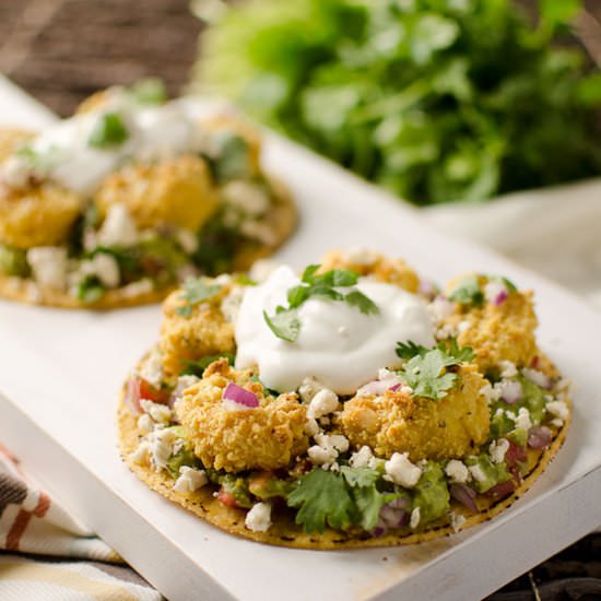 Cornbread Crusted Shrimp Tostadas