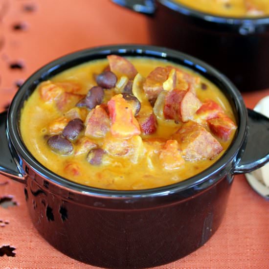 Pumpkin Chorizo and Black Bean Soup