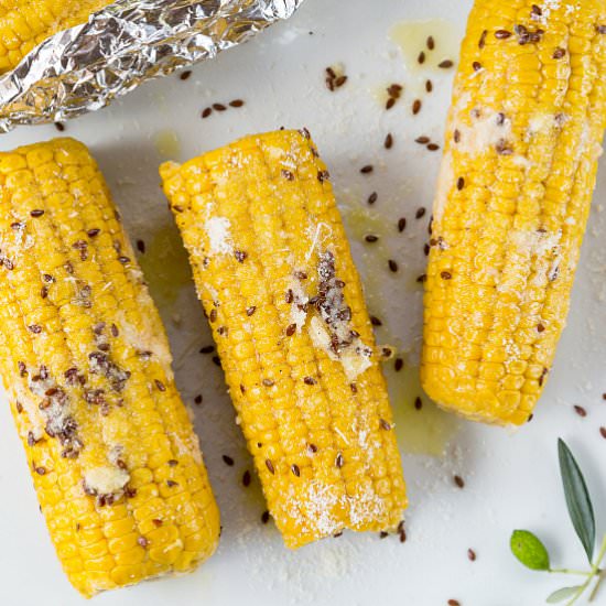 Baked Corn on the Cob with Flaxseed