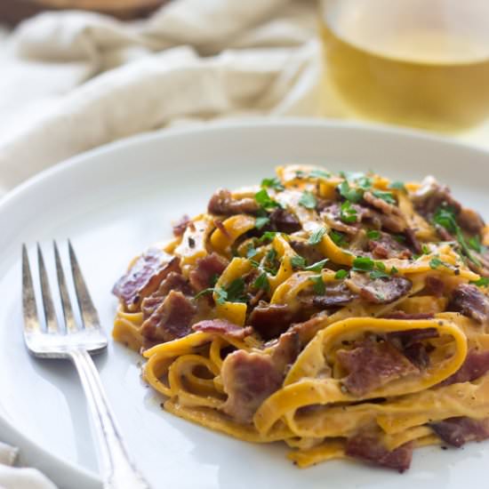 Sweet Potato Goat Cheese Carbonara