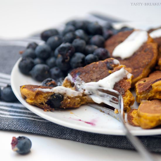 Pumpkin Pancakes with Blueberries