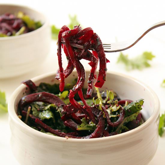 Pesto Beet Noodles with Kale