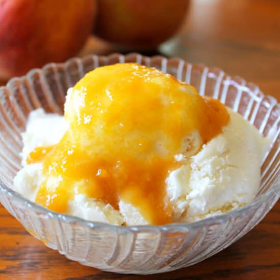 Homemade Ice Cream with Peach Sauce