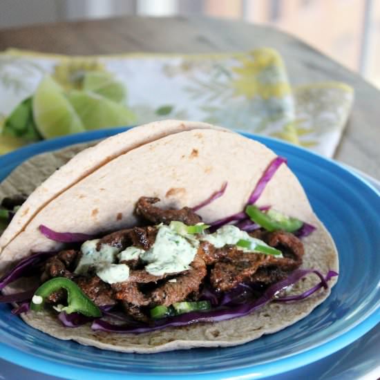 Crispy Steak Tacos + Cilantro Crema