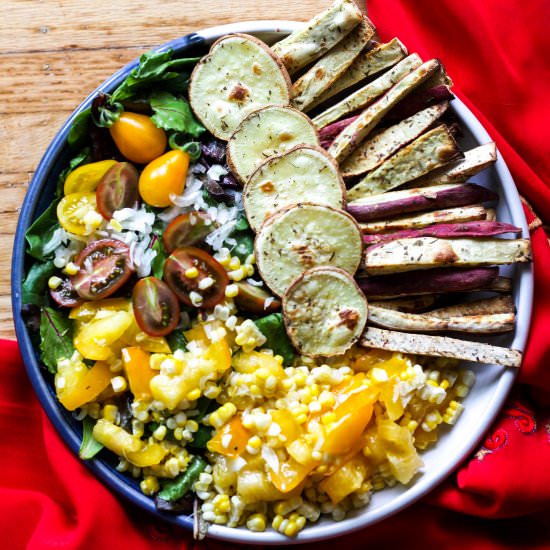 Sweet Potatoes and Garden Salad