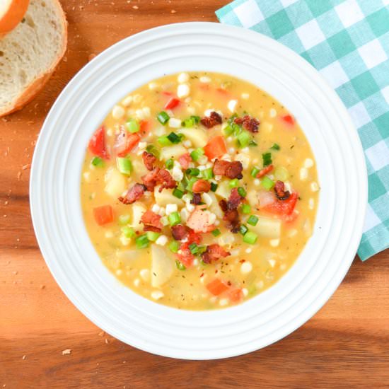 Cheddar Bacon Corn and Potato Soup