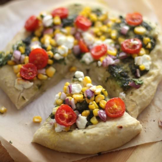 Sweet Corn, Pesto Pizza