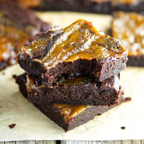 Chocolate Caramel Avocado Brownies