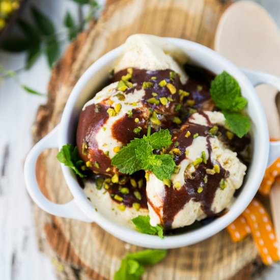 Chocolate Sauce over Vanilla Gelato