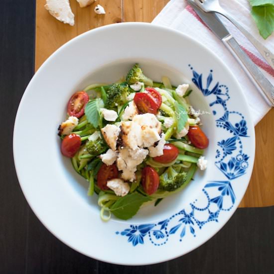 Zucchini Spaghetti w Baked Ricotta