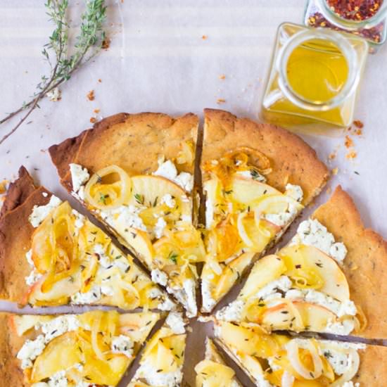 Onions Apples and Goat Cheese Pizza