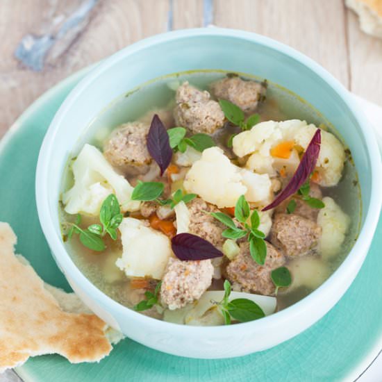 Cauliflower Soup & Tiny Meatballs