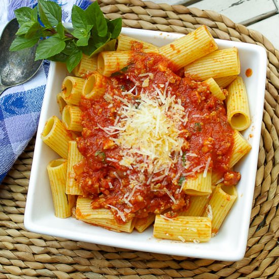 Rigatoni with Sausage Tomato Sauce
