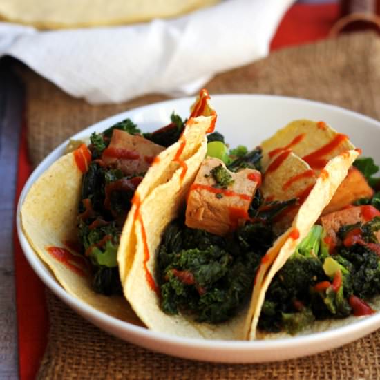 tofu, broccoli teriyaki tacos