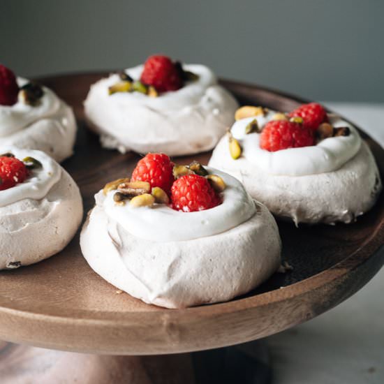 Raspberry Pistachio Pavlovas