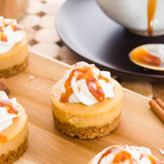 Mini Caramel Pumpkin Cheesecakes