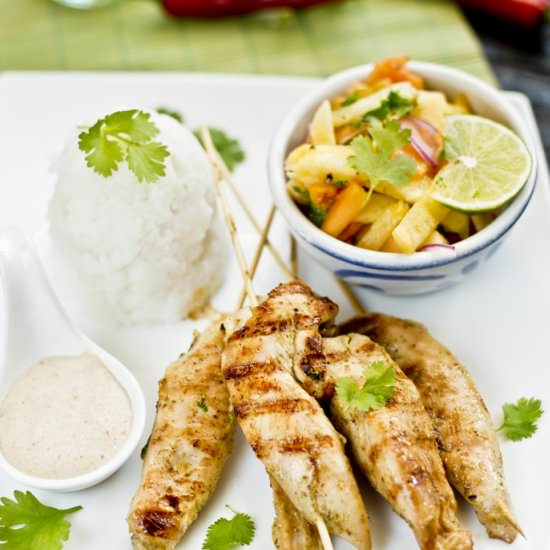 Chicken satay and salad